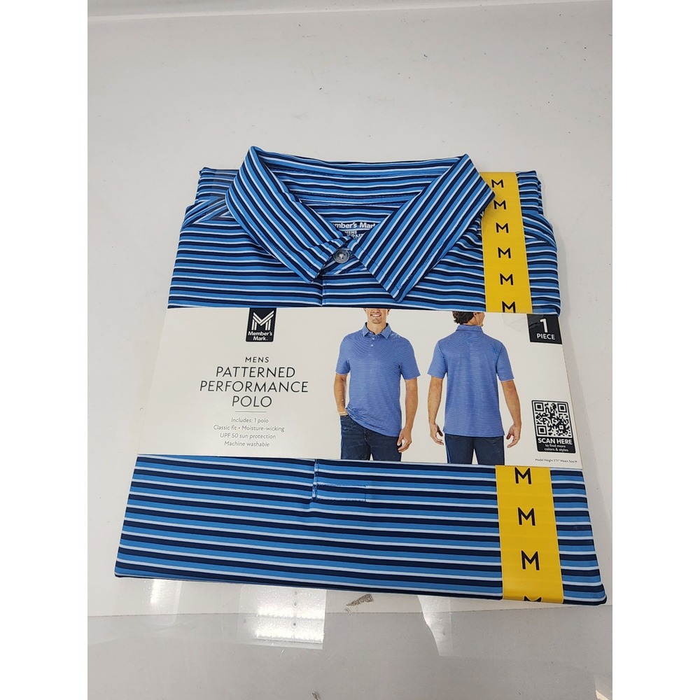 Member's Mark Mens Patterned Polo Blue Polyester Blend Athletic Size Medium